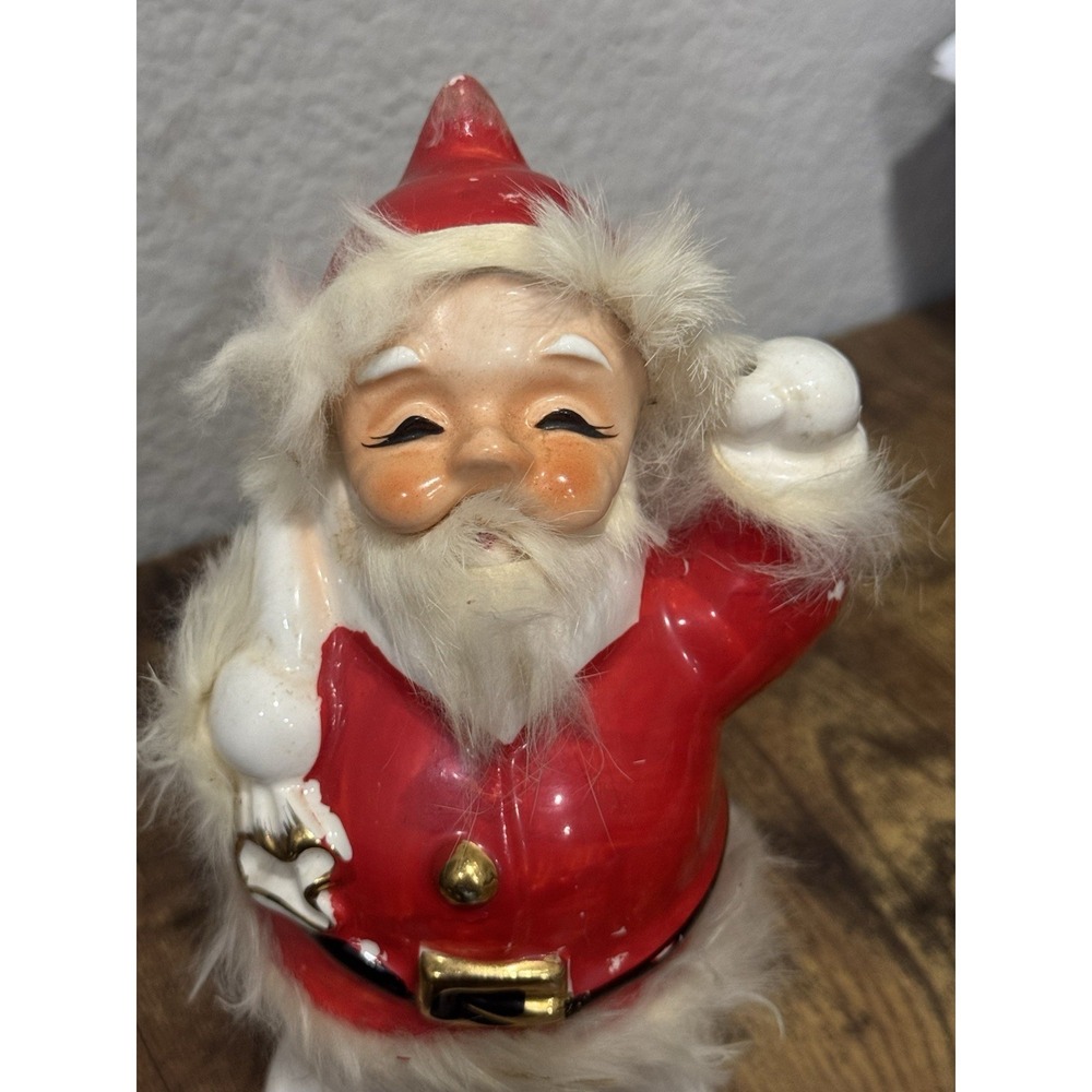 Santa Ceramic Bank 1959 Napco Bedford Ohio Vintage Made Japan Faux Fur Accent - Picture 6 of 15